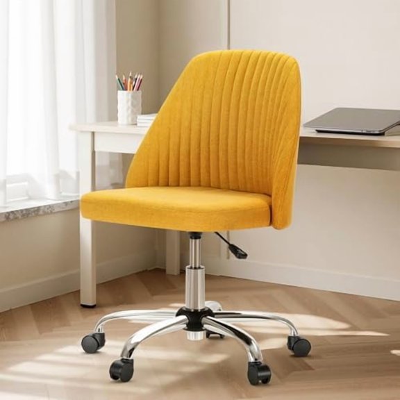 Office Chair, Comfy Desk Chair Roliing Vanity Swivel Task Chairs with Wheels, Wide Seating Armless Height Adjustable Computer Chairs for Home,Bedroom,Student,Adults, Yellow