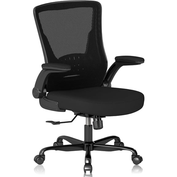 Office Chair - Comfy Mesh Desk Chair with Flip-Up Armrests & Smooth-Rolling Caster, Adjustable Height Chair, Breathable & Supportive for Long Hours Sitting