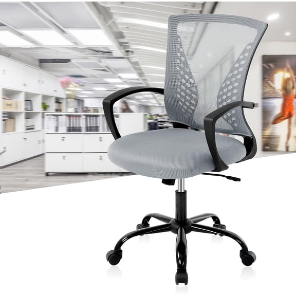 Office Chair Computer Desk Chair Ergonomic Executive Mid Back Mesh Office Chair Swivel Rolling Task Chair with Lumbar Support Arms Mid Back Adjustable Chair for Women & Men, Teens