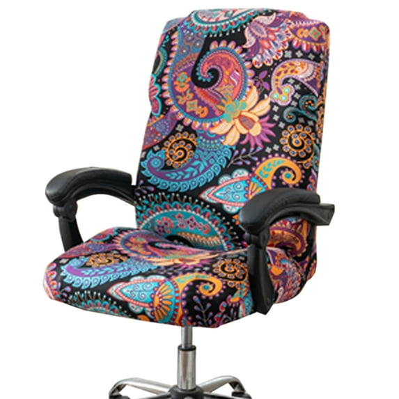 Office Chair Cover Stretchable Printed Computer Chair Cover with Back Spandex Armrest Office Desk Chair Protector with Zipper Washable Durable