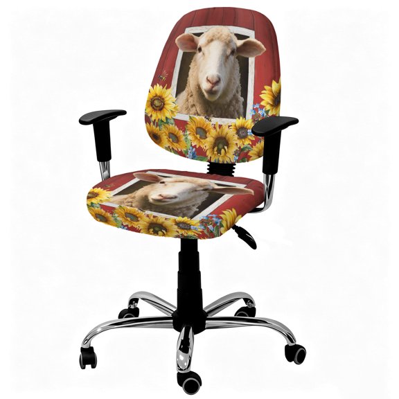 Office Chair Cover Sunflower Sheep Desk Chair Cover, Protective Stretchable Universal Computer Chair Covers, Farm Barn Decorative Stretch Rotating Gaming Chair Slipcovers