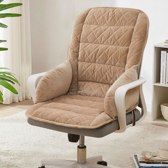 Office Chair Cushion One-Piece Thick Seat Cushion Padded with Backrest for Butt and Back Support, Khaki