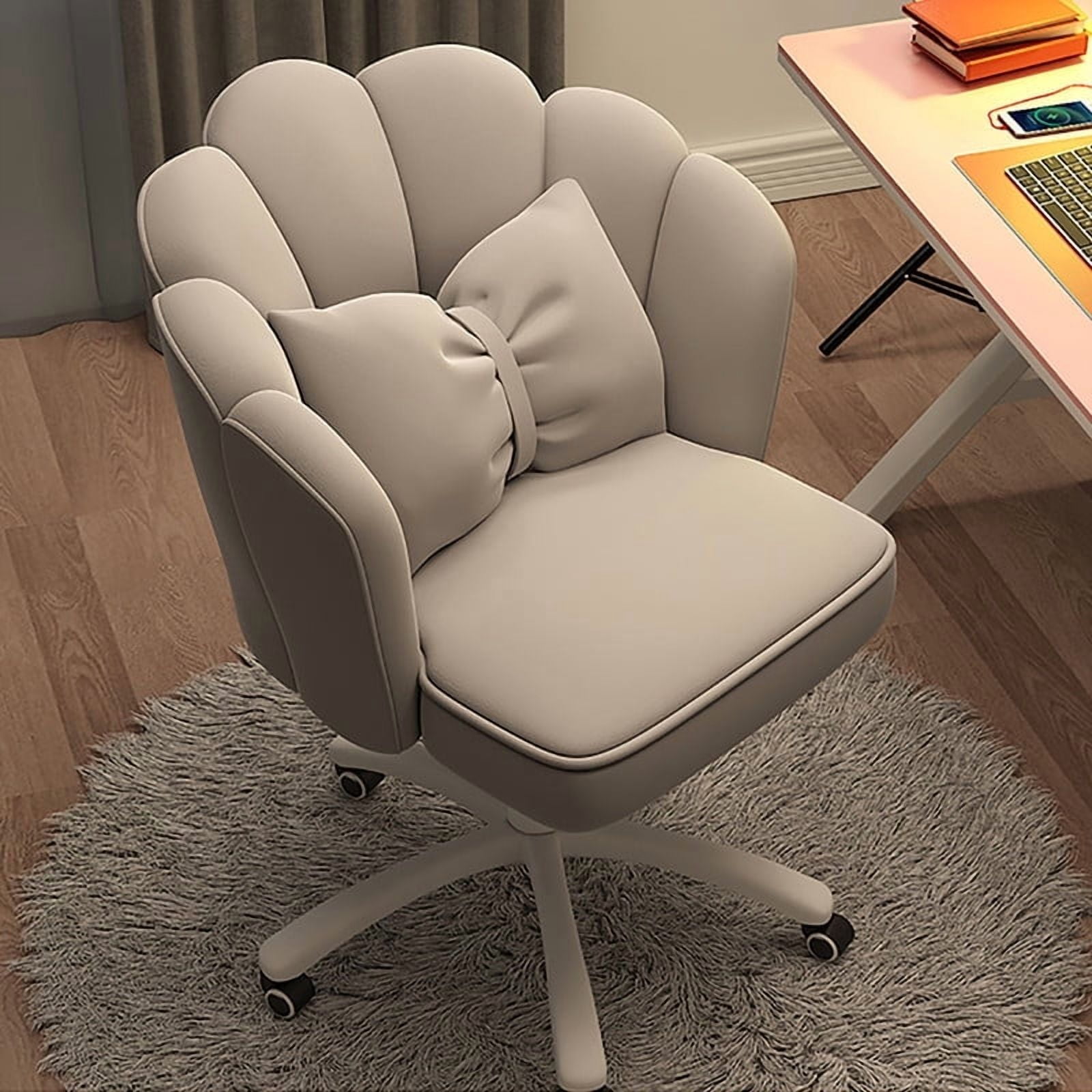 Height Adjustable Office Computer Desk Chairs,Modern Fabric Home Butterfly Chairs,Cute Petal Makeup Chairs for Girls and Women，Gray