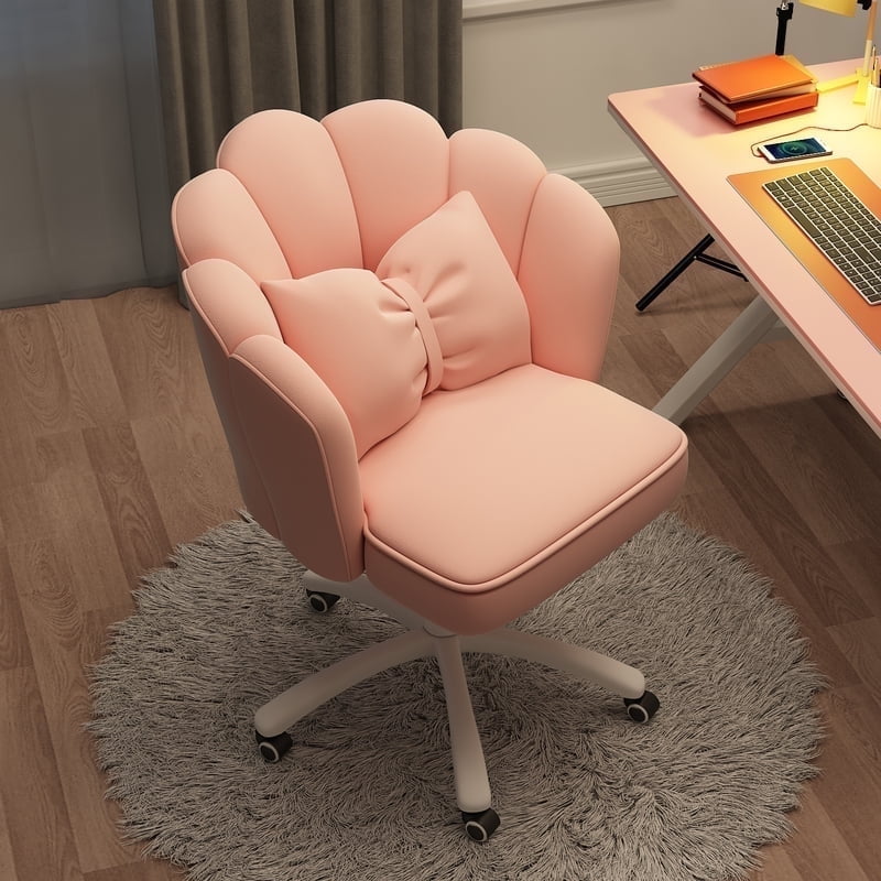 Height Adjustable Office Computer Desk Chairs,Modern Fabric Home Butterfly Chairs,Cute Petal Makeup Chairs for Girls and Women，Pink
