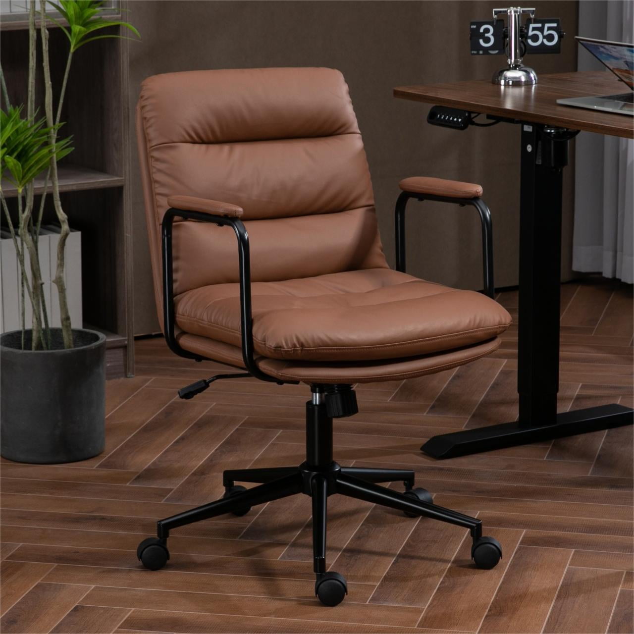 Office Chair Desk Chair Computer Chair Ergonomic PU Leather Swivel Rolling Chair Desk Task Chair with Padded Armrest,Brown