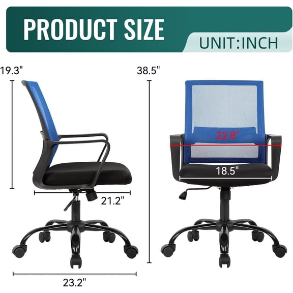 Office Chair Desk Chair Computer Chair Swivel Rolling Executive Lumbar Support Task Mesh Chair Adjustable Stool for Women Men, Blue
