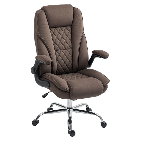 Office Chair, Desk Chair with Flip-Up Arms, Diamond Fabric Computer Chair for Home Office, Ergonomic Swivel Task Chair, Dark Brown