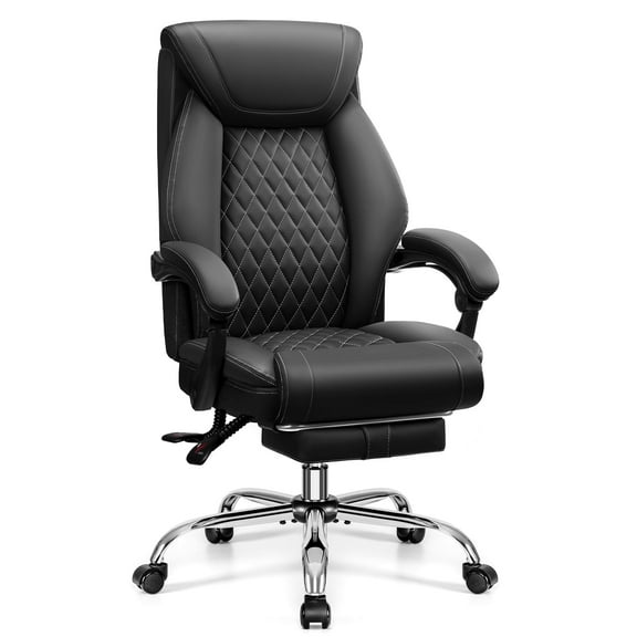 FASTES Executive Office Chair, Ergonomic Leather Chair Computer Chair, Big and Tall Gaming Chair 2 Position Gaming Chair with Footrest Lumbar Support,Black