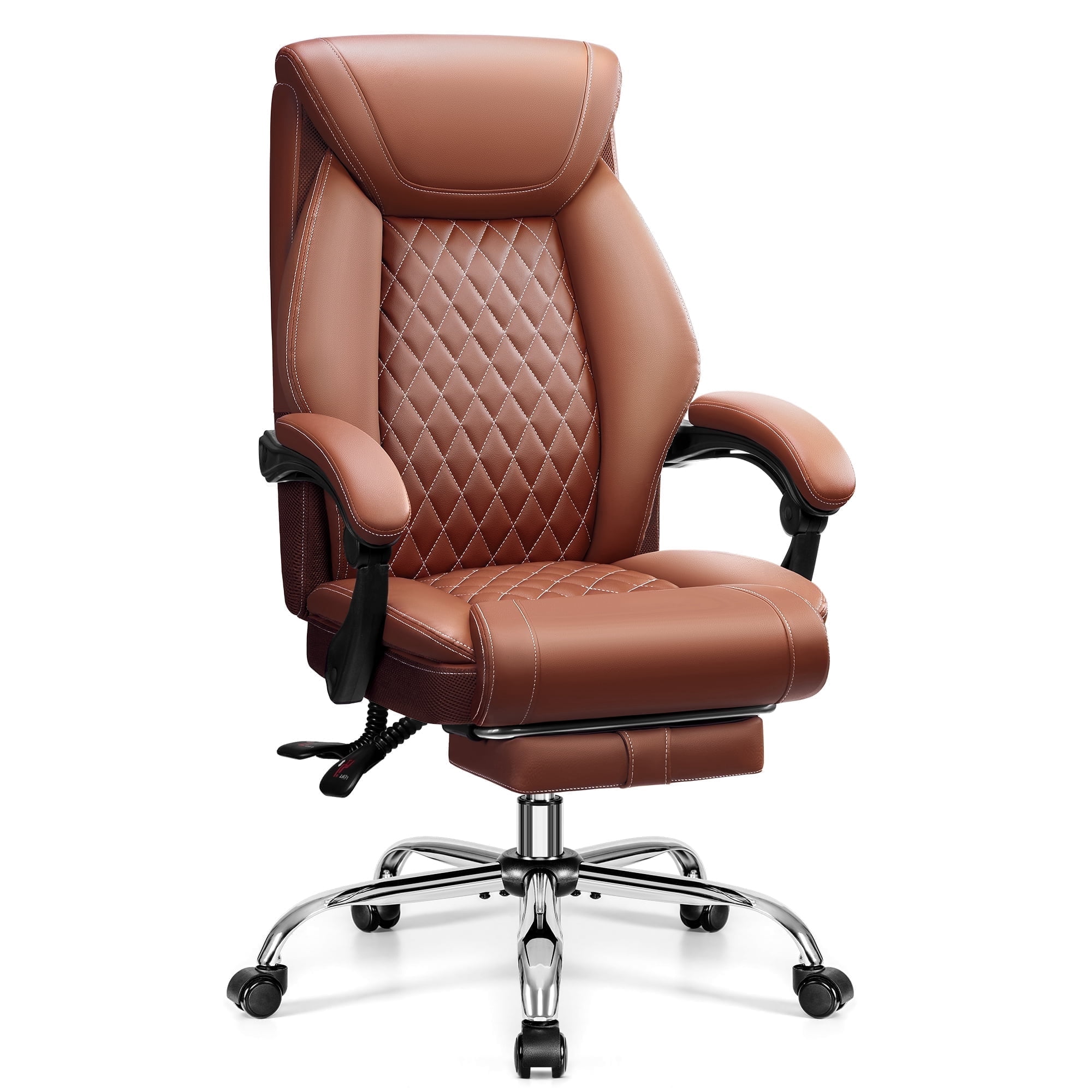FASTES Ergonomic Office Chair, Big and Tall Leather Desk Chair with Footrest and Lumbar Support, 2-Position Reclining Executive Computer Chair, Brown