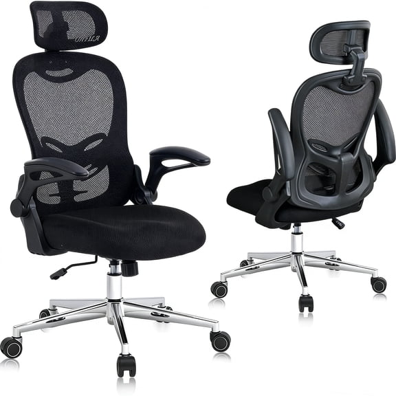 Office Chair, Ergonomic Breathable Mesh,Flip-Up Arms and Adjustable High Back Lumbar Support,Comfy Computer Chair for Home Office