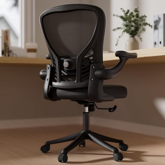 Office Chair Ergonomic, Computer Desk Chair with Mesh Back, Adjustable Lumbar Support, 3D Flip-up Arms, Wheels, Black
