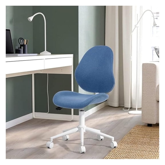 Office Chair Ergonomic Curved Mid Back Computer Task Chair Fabric Foam Padded Seat for Work, Home Office, Blue, White