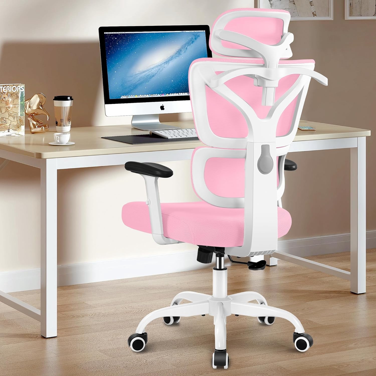 Office Chair, Ergonomic Desk Chair with Adjustable Height and Lumbar Support Swivel Desk Computer Chair with Flip up Armrests for Conference Room, Drak Gray