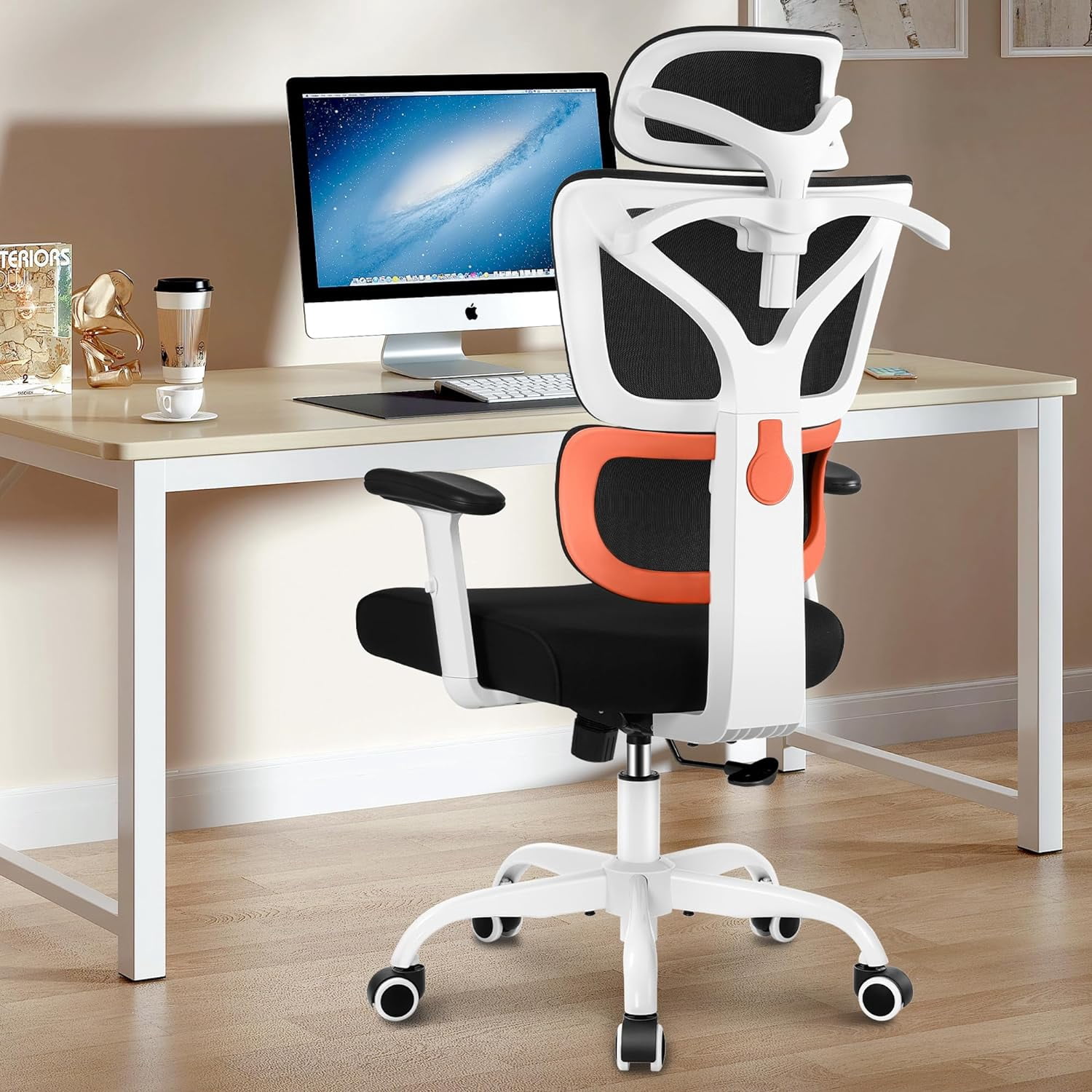 Office Chair, Ergonomic Desk Chair with Adjustable Height and Lumbar Support Swivel Desk Computer Chair with Flip up Armrests for Conference Room, Drak Gray