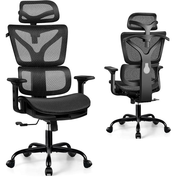 Office Chair, Ergonomic Desk Chair with Adjustable Height and Lumbar Support Swivel Desk Computer Chair with Flip up Armrests for Conference Room, Drak Gray