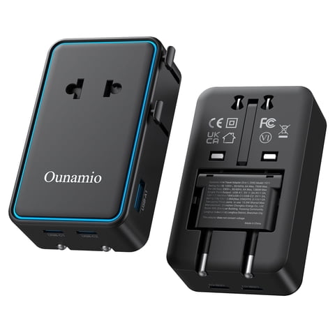 Travel Adapter Ultra-Slim Mini Universal Travel Charger PD 25W 4-Port Power Adapter with 1 AC Outlet 1 USB-A & 2 USB-C Ports Intelligent Temperature Control Multi Country Compatibility for.