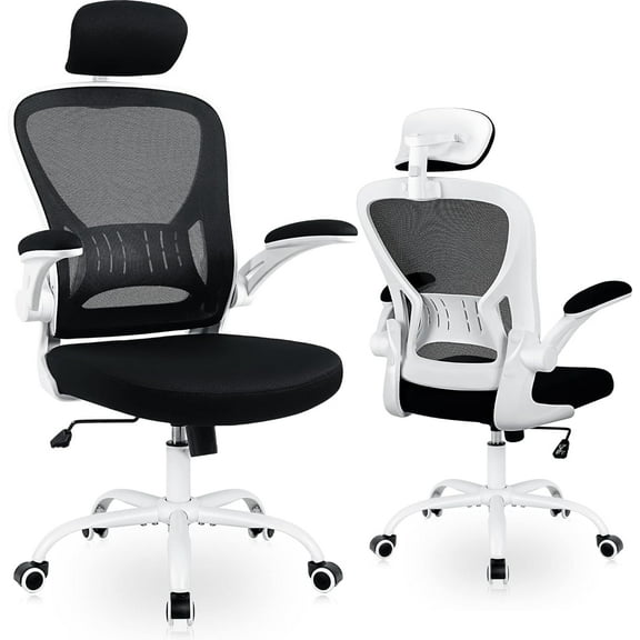 Office Chair Ergonomic Desk Chair Comfort Adjustable Height with Wheels,Lumbar Support Mesh Swivel Computer Home Office Study Task Chair Black & White