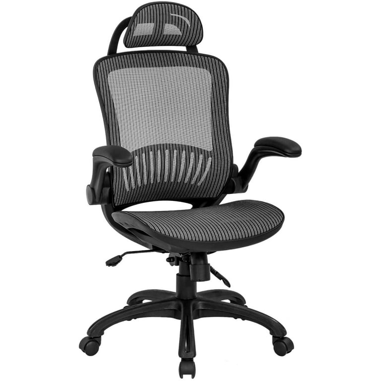 Office Chair Ergonomic Desk Chair Mesh Computer Chair with Lumbar Support Headrest Flip Up Arms Rolling Swivel Adjustable Task Chair for Adults(Grey)
