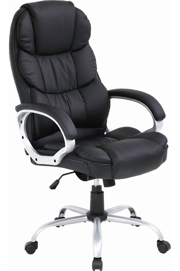 Office Chair Ergonomic High-Back Executive Desk Chair with Adjustable Swivel Task Chair PU Leather Computer Chair with Armrests Lumbar Support,Black