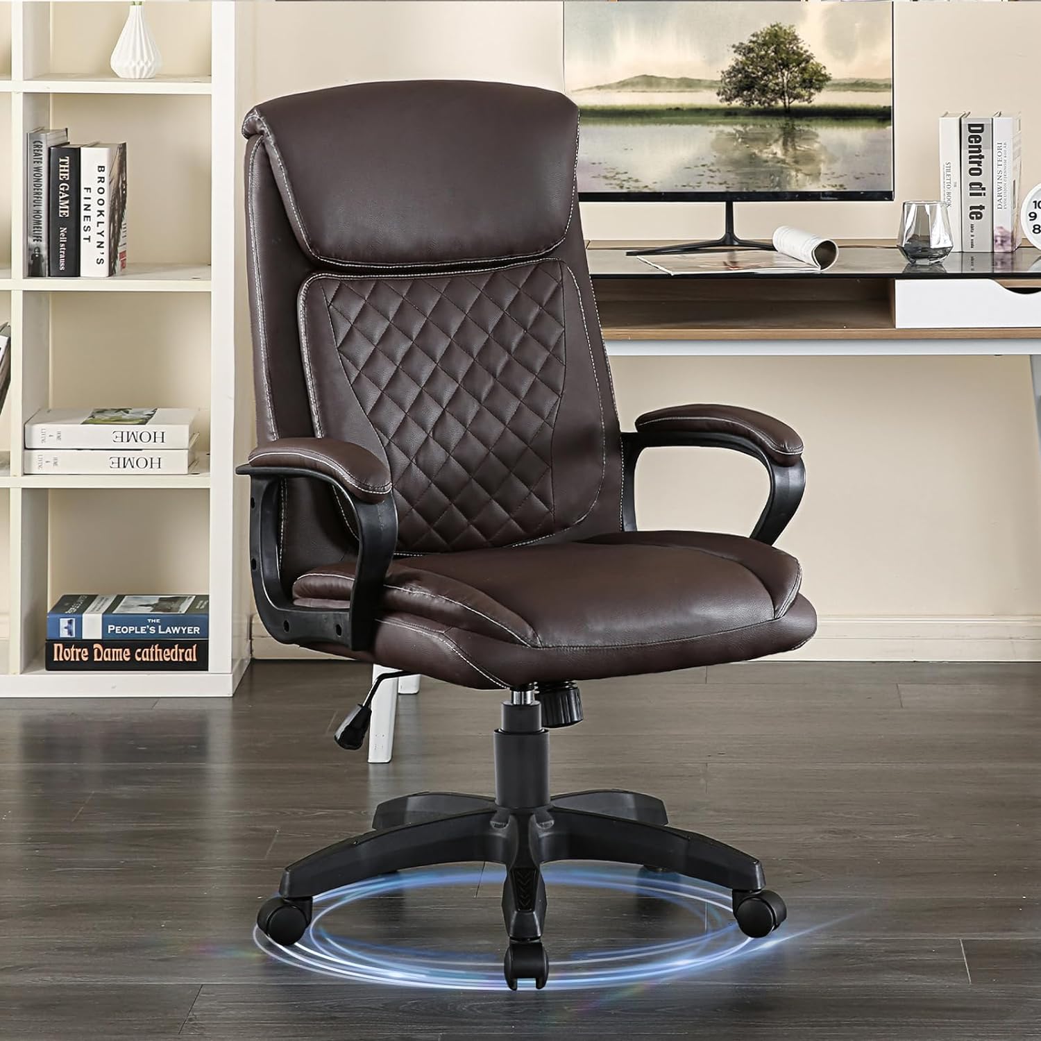 Executive Office Desk Chair - High Back Ergonomic Manager Chair With Lumbar Support, PU Leather, Adjustable, Black 3 thumbnail image