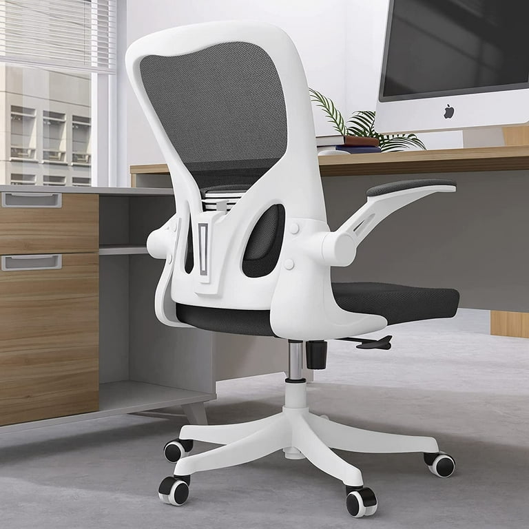 Office Chair - Ergonomic Office Chair with Lumbar Support & Flip Up Arms  Home Office Desk Chairs Rockable High Back Swivel Computer Chair White  Frame & Black Mesh Study Chair 