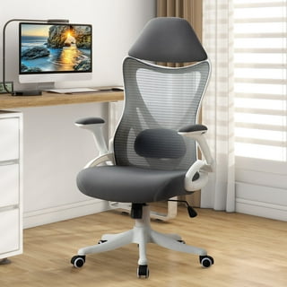 YAMASORO Office Chair Home Desk Chairs with Wheels Executive Fabric Swivel  Chair with Adjustable Height and Flip-up Arms for Adult and Teens,Portable  Gray 