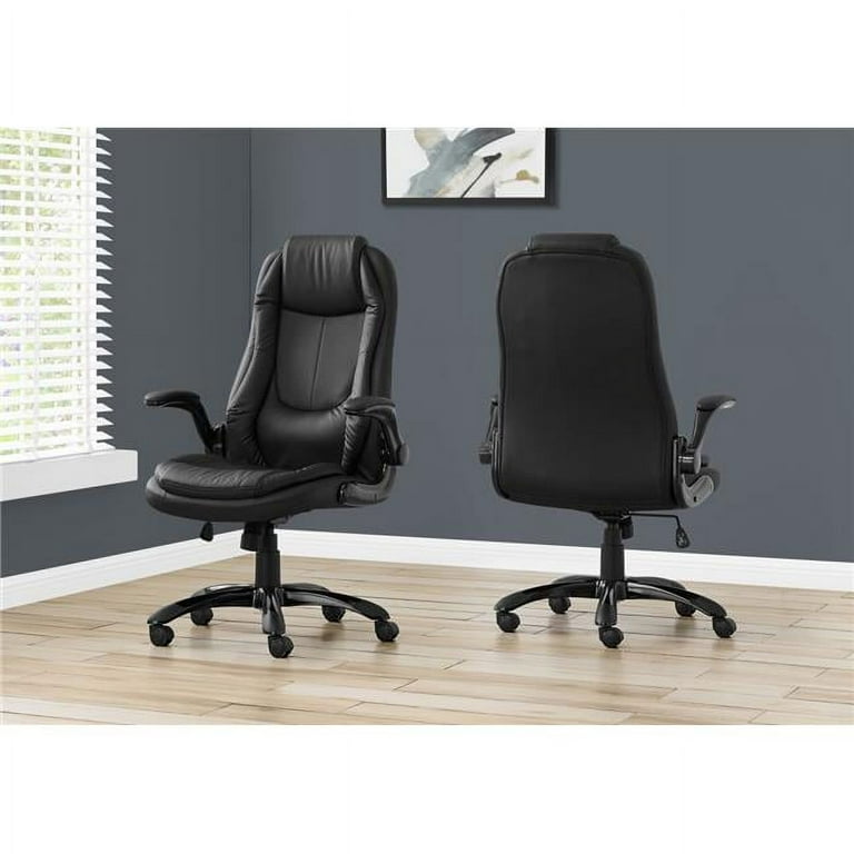 Office Chair Executive Padded Backrest And Flip Up Armrests Gaming Style Adjustable Height Black Leather Look Black