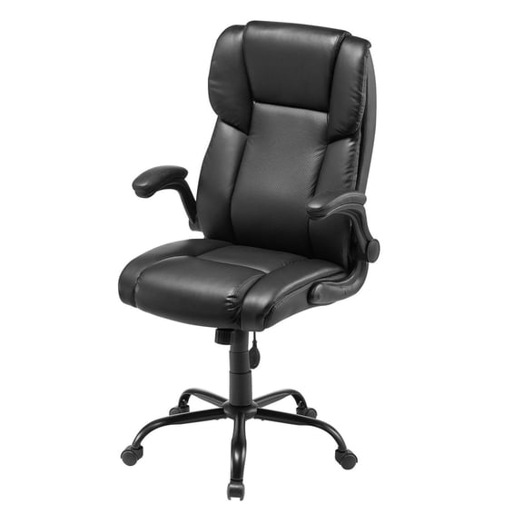 Office Chair Executive with Lumbar Support, 300lb Capacity, Adjustable Height, Reclining, PU Leather, Home Desk Chair with Flip-Up Arms