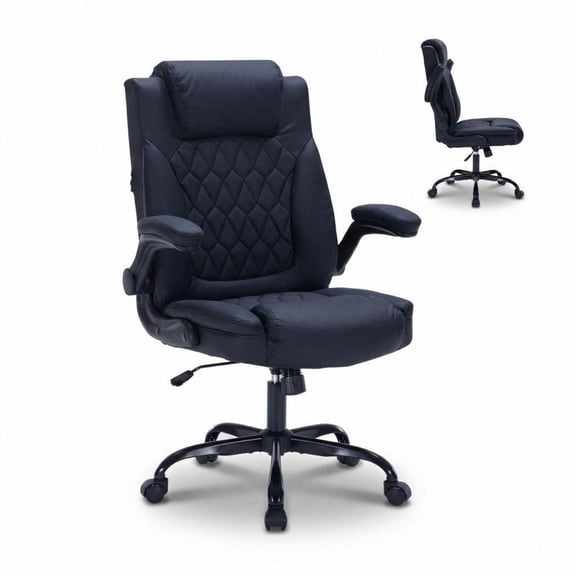 Office Chair with Flip-Up Armrests, PU Leather High Back Executive Desk Chair, Ergonomic Computer Chair with 360° Swivel, Adjustable Height for Home Office, Gaming, Small Spaces