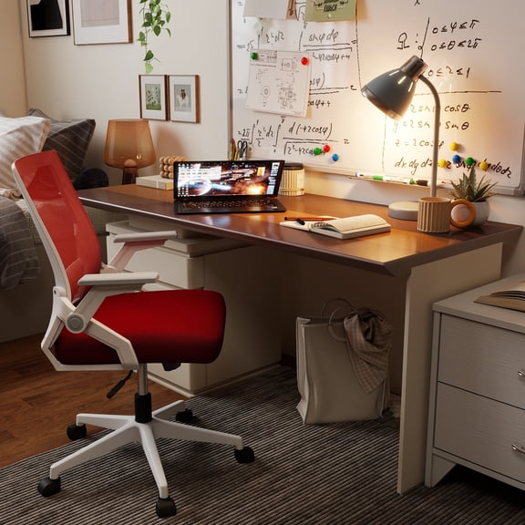 Office Chair with Flip-up Armrests Ergonomic Computer Desk Chair Foldable Mesh Task Chair with Wheels Adaptive Lumbar Support Swivel Tilt Comfortable Study Chair for Student