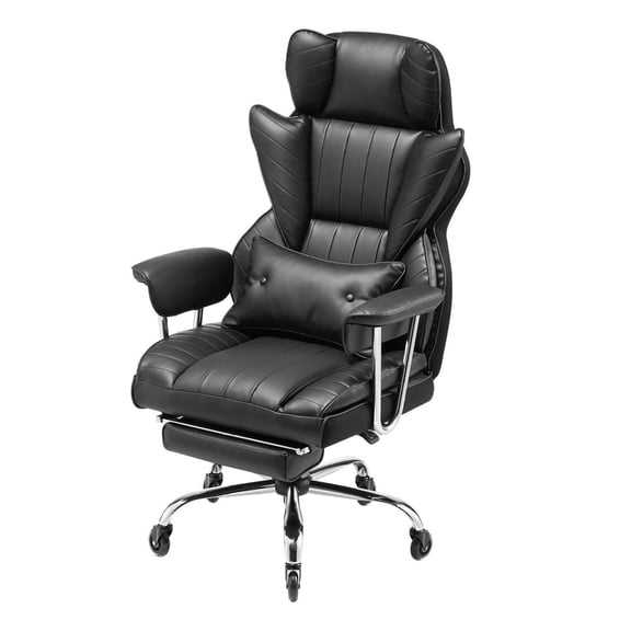 Office Chair with Footrest - 400lb Heavy Duty Ergonomic Desk Chair with Lumbar Support & Armrests - PU Leather Reclining Executive Chair for Home Office - Black