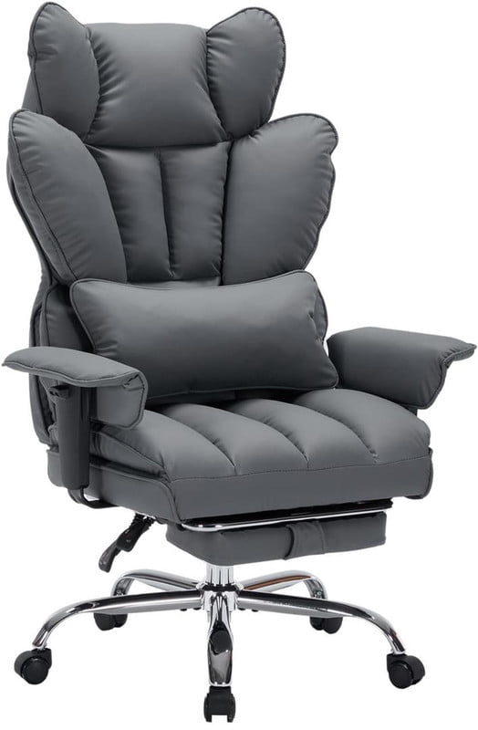 Office Chair with Footrest, 440LBS Capacity Big and Tall Executive Chair, Ergonomic High Back Desk Chair with Reclining Function, Faux Leather Computer Chair for Home Office