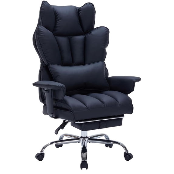 Office Chair with Footrest, 440LBS Capacity Big and Tall Executive Chair, Ergonomic High Back Desk Chair with Reclining Function, Faux Leather Computer Chair for Home Office