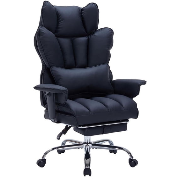 Office Chair with Footrest, 440LBS Capacity Big and Tall Executive Chair, Ergonomic High Back Desk Chair with Reclining Function, Faux Leather Computer Chair for Home Office