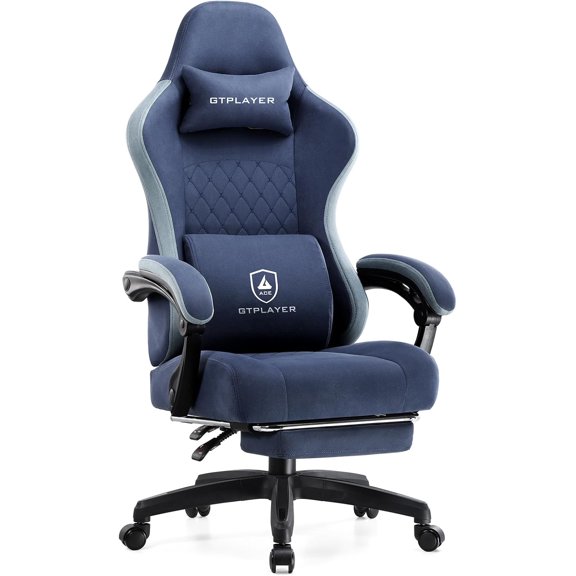 Office Chair, Gaming Computer Desk Fabric Chair with Footrest, High Back Ergonomic Office Chair with Pocket Spring Lumbar Support and Linkage Armrests Adjustable Height Swivel for Home Task