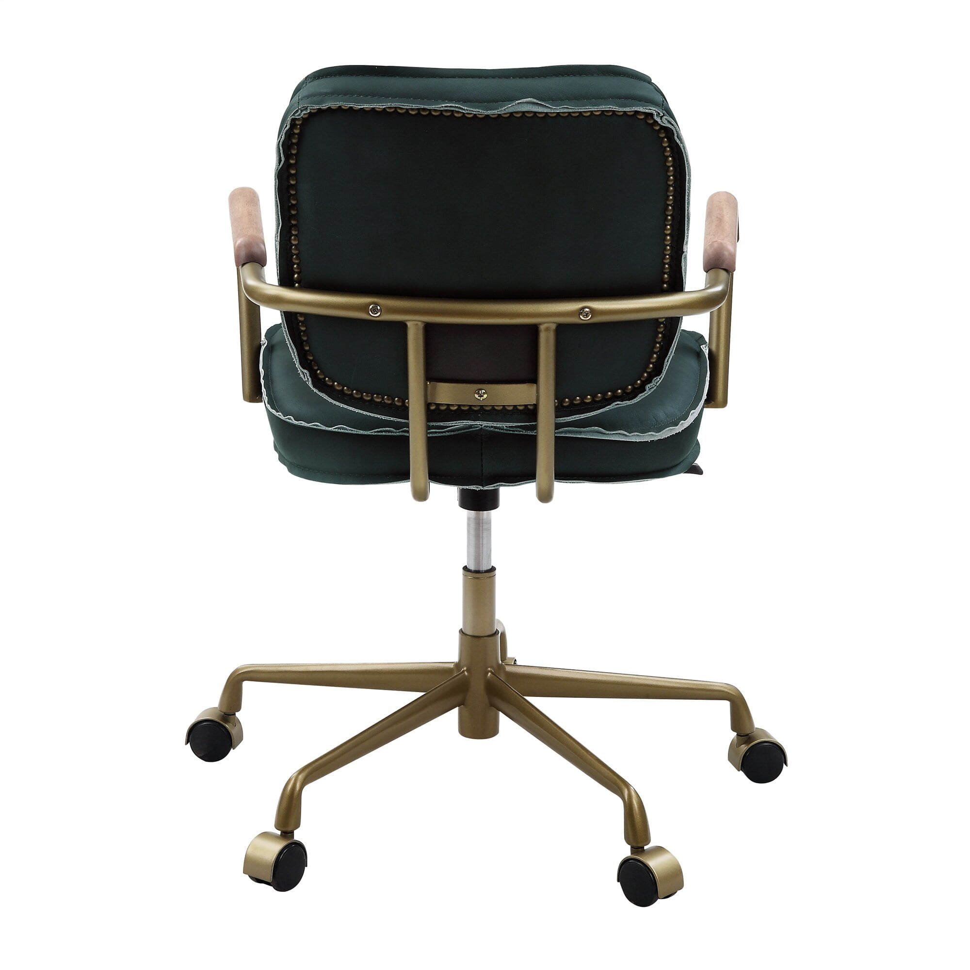 Emerald Green Leather Industrial Office Chair with Adjustable Height