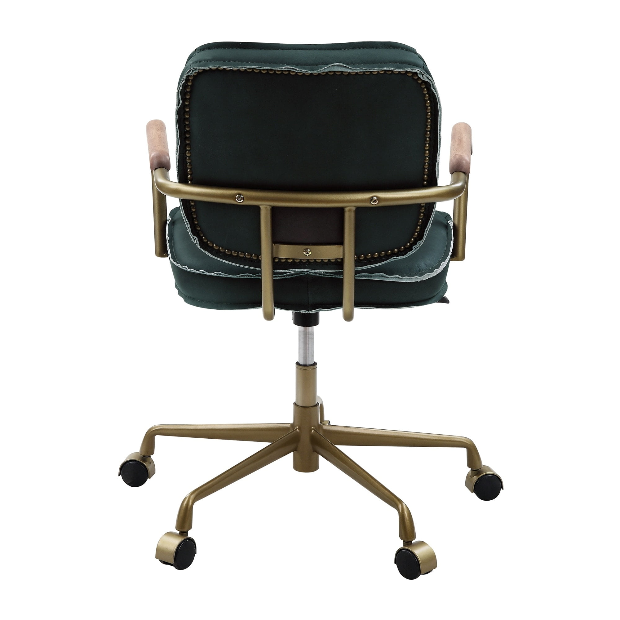 Emerald Green Leather Industrial Office Chair with Adjustable Height
