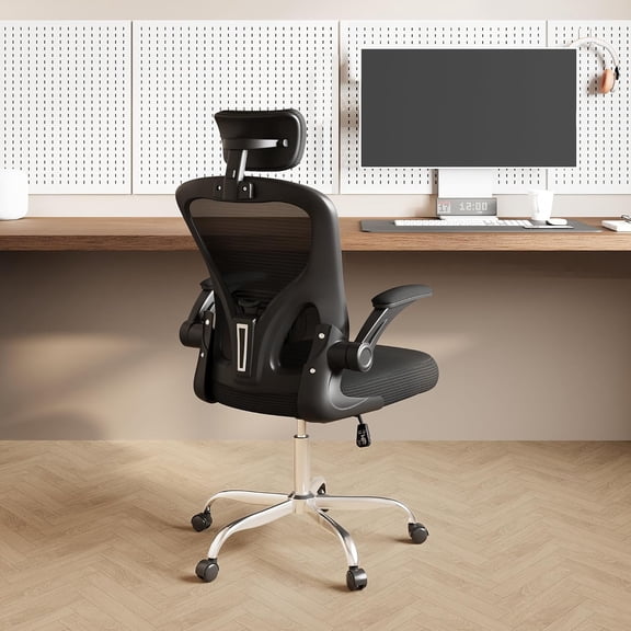 Office Chair High Back Mesh Ergonomic Desk Chair with Flip-up Armrests, Adjustable Headrest and Lumbar Support, Black