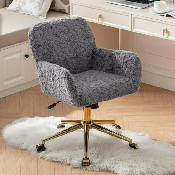 Office Chair,Home Office Chair with Golden Metal Base,Adjustable Desk Chair Swivel Office Chair,Vanity Chair,Gray