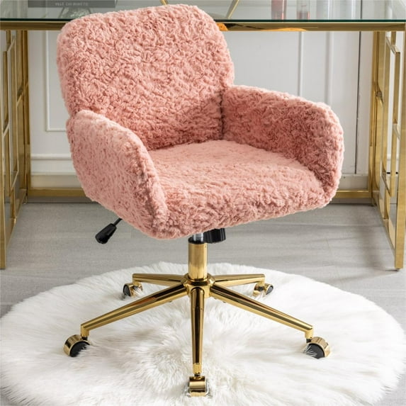 Office Chair,Home Office Chair with Golden Metal Base,Adjustable Desk Chair Swivel Office Chair,Vanity Chair,Pink