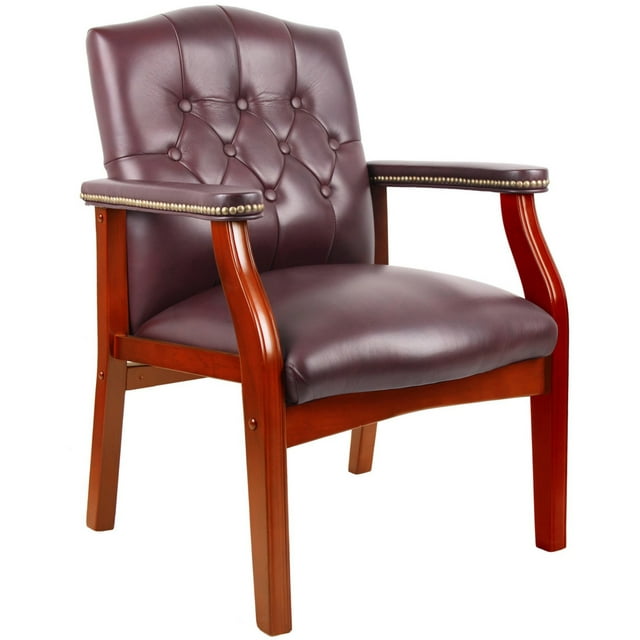Office Chair In Burgundy Leather with Tufted Back in Cherry
