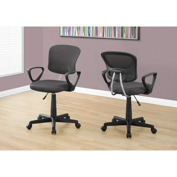 Office Chair - Juvenile Mid-Back / Fixed Armrests - Adjustable Height - Grey Mesh / Black