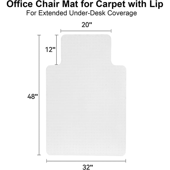 Office Chair Mat for Carpet with Lip, Flat Shipping Heavy Duty Hard Clear Chair Mats, Under Desk Protector Floor Mat, Smooth Glide Plastic Rolling Computer ChairMat (32x48 Inch)
