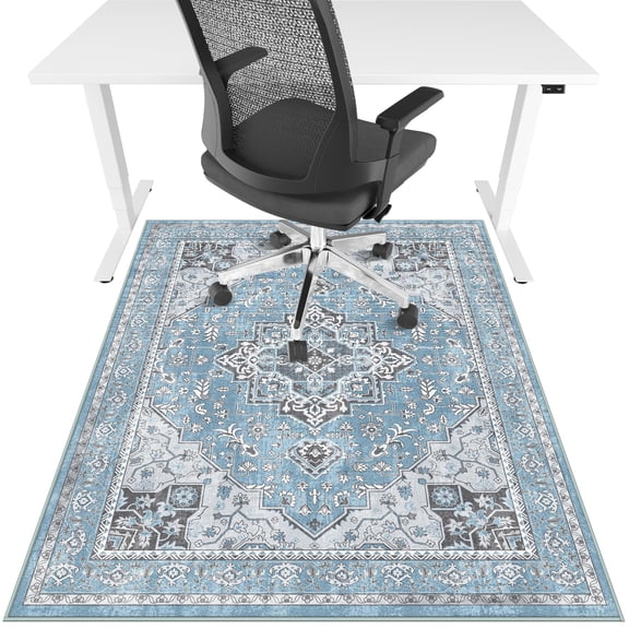 Office Chair Mat For Hardwood Floor & Tile 36"x 48" Heavy Duty Desk Hard Floors Under Rug Rolling Computer Anti Slip Low Pile Carpet Protector-blue