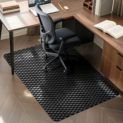Office Chair Mat for Hard Floors, 48" x 36" Heavy Duty Computer Desk Chair Mats for Hardwood Floor, Anti-Slip Under Chair Floor Protector Mat for Home Office, Gaming - Black