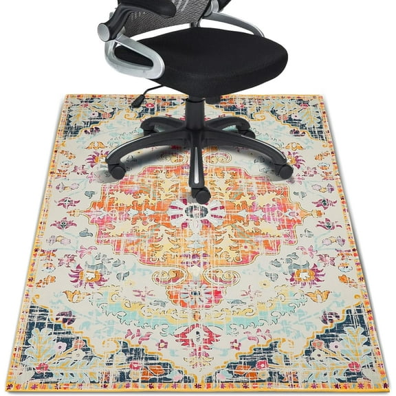 Office Chair Mat for Hardwood Floor 36"X 48" Computer Desk Chair Carpet Retro Boho Office Mats for Rolling Chairs Carpet Non-Slip Floor Protector Mat for Office Home Hard Floor & Tile Floor