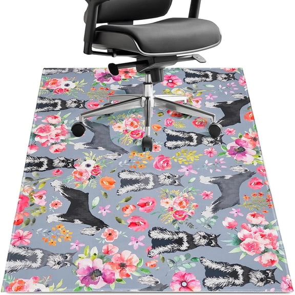 Office Chair Mat for Hardwood Floor 36"X 48" Rectangle Gaming Rolling Chairs Rugs for Office Computer Desk Chair Non-Slip Game Protector Mats for Hard Floor & Tile Floor,Carpet Decor(Schnauzer Flower)