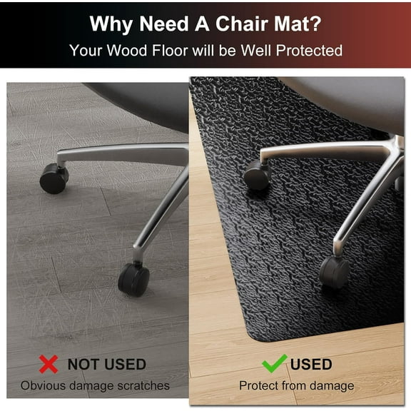 Office Chair Mat for Hardwood Floor, 60"x75" Large Black PVC Computer Desk Chair Mat with  Pattern for Gaming, Anti-Slip Floor Protector for Home Office, Rolling Chair