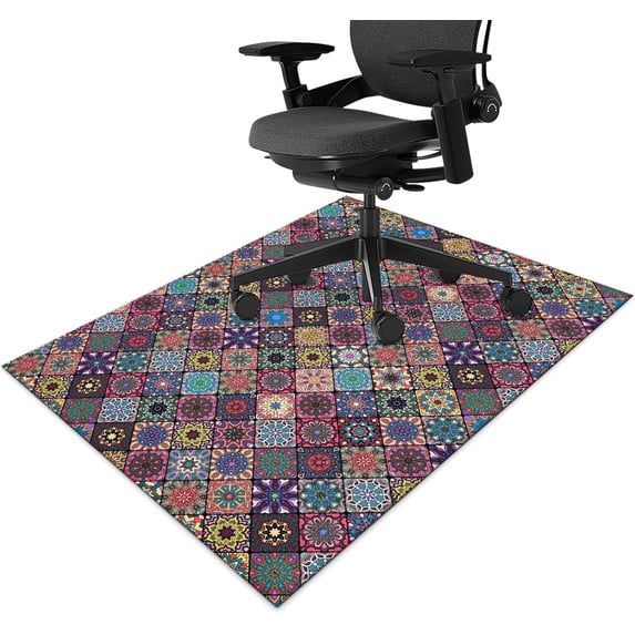 Office Chair Mat for Hardwood Floor Floral Mandala 48"x60" Computer Gaming Chair Mat Anti-Slip Rugs Floor Protector for Rolling Chairs Under Desk Rug for Home