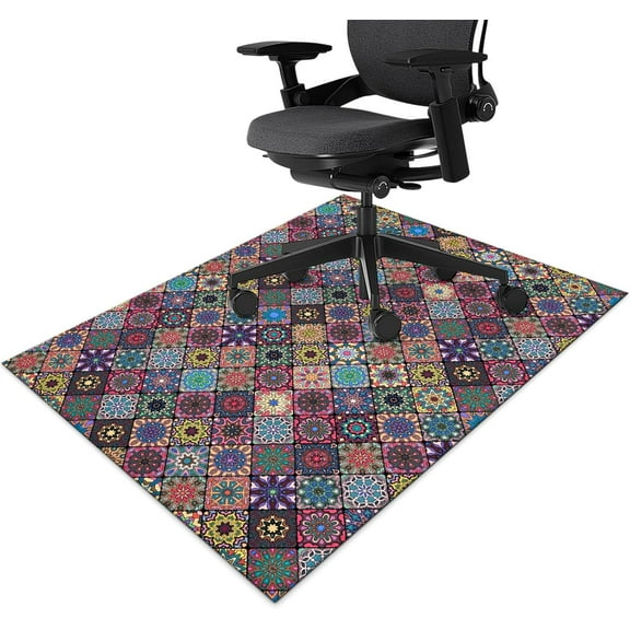 Office Chair Mat for Hardwood Floor Floral Mandala 48"x60" Computer Gaming Chair Mat Anti-Slip Rugs Floor Protector for Rolling Chairs Under Desk Rug for Home